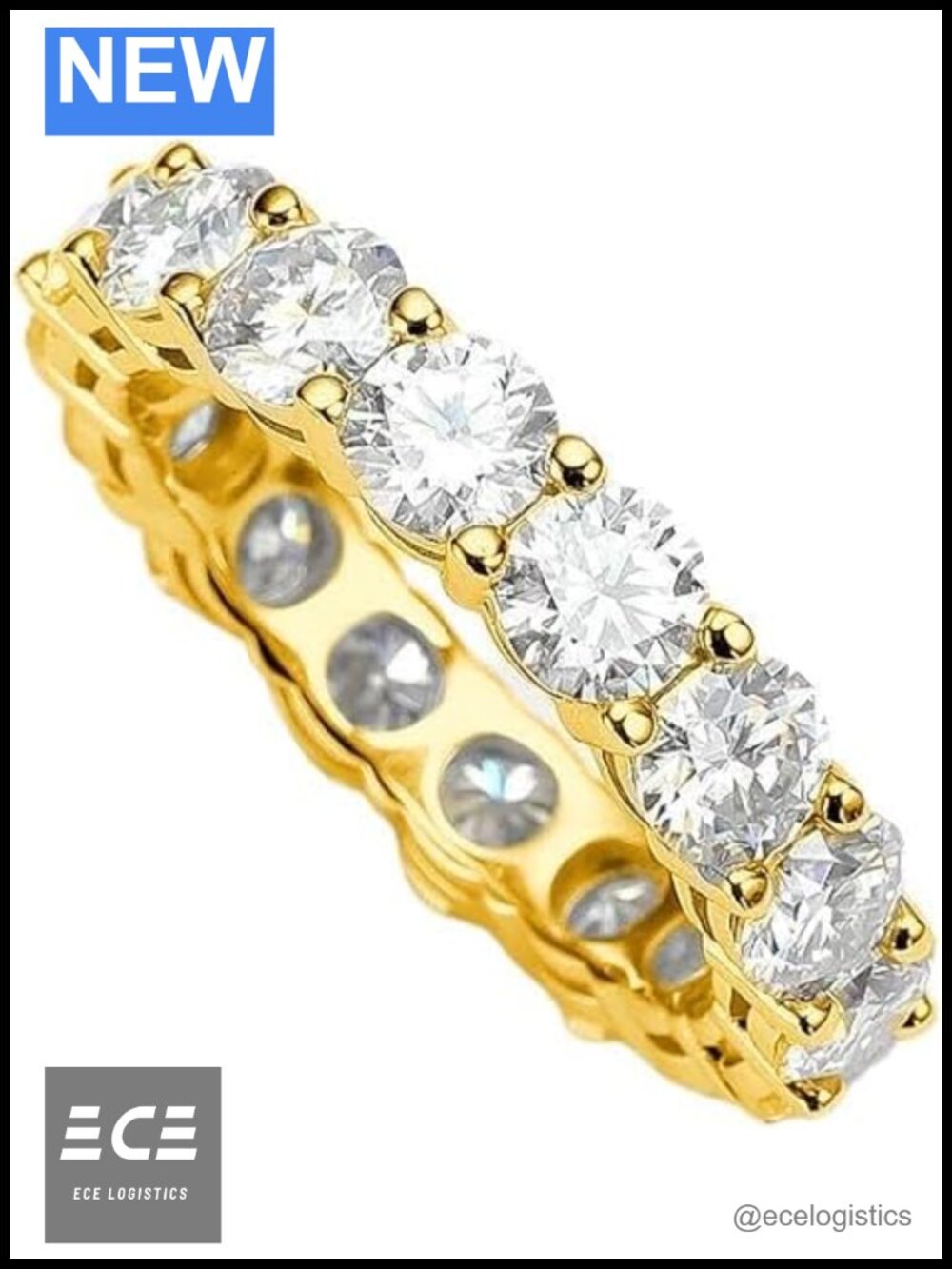 S925 Sterling Silver Moissanite Eternity Ring 7ct VVS Round Cut Wedding Band